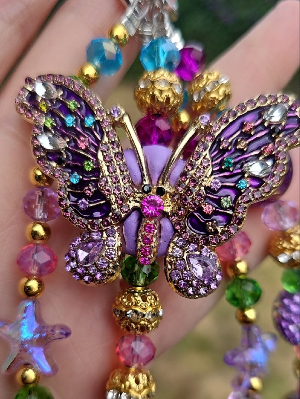 Handcrafted Purple Butterfly Beaded Charm - Picture 1 of 7